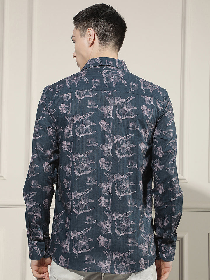 Navy Blue Floral Print Shirt
