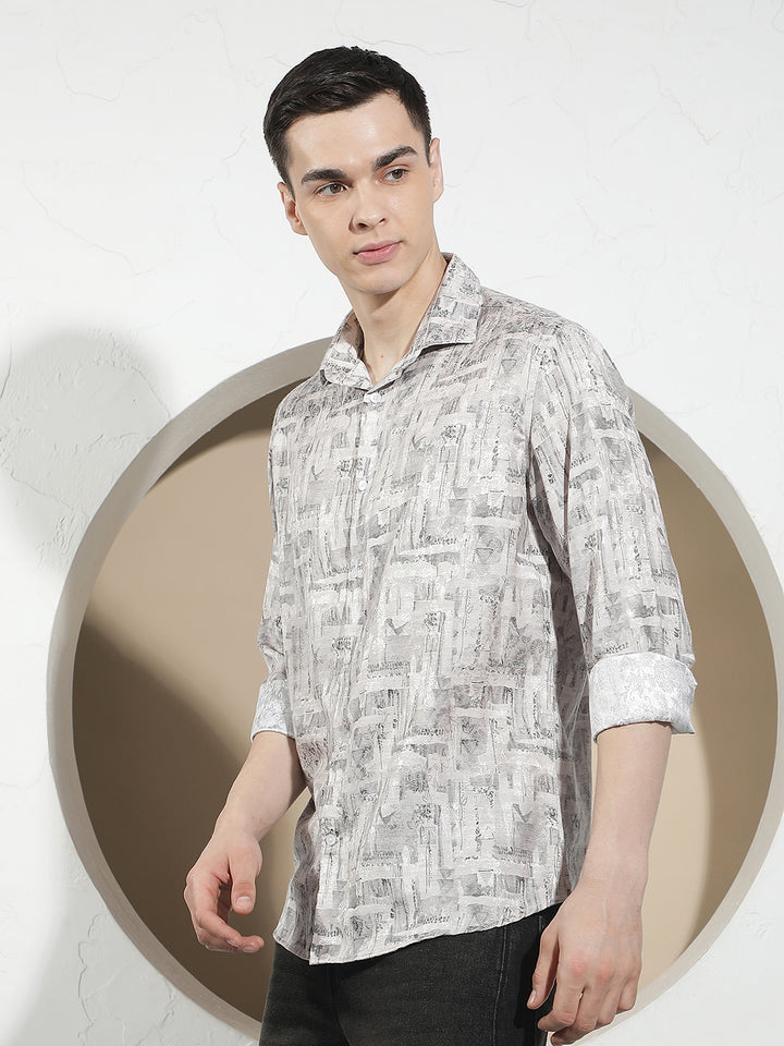 Beige Floral Print Shirt