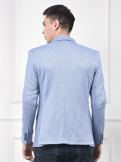 Blue Jacquard Notched Lapel Single-Breasted Blazer