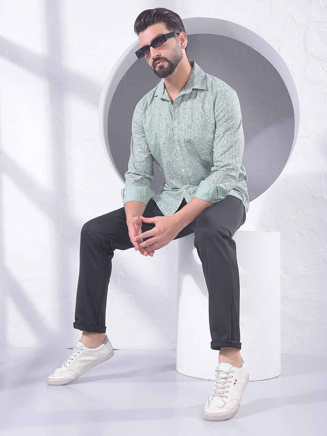 Green Geometric Print Shirt