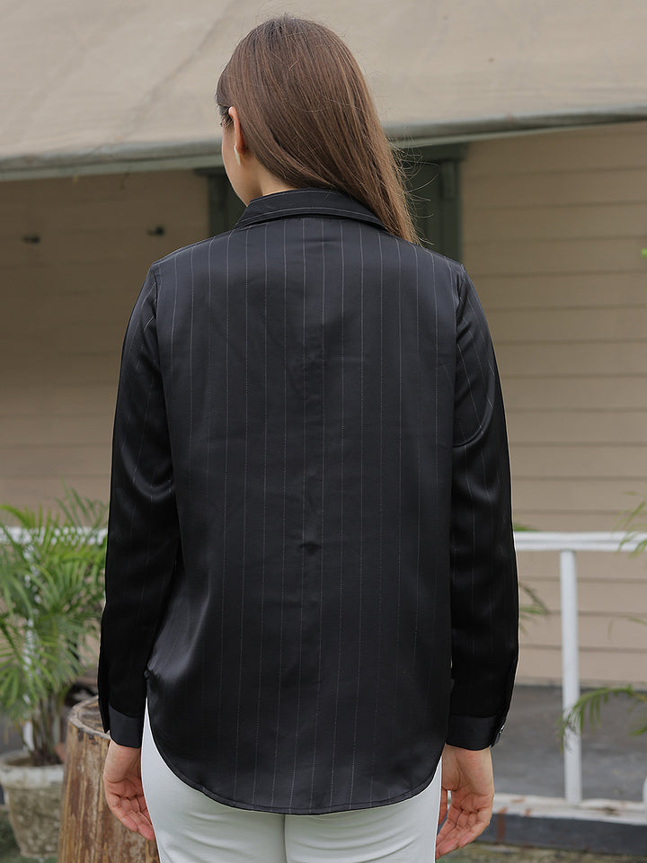 Black Striped Satin Shirt