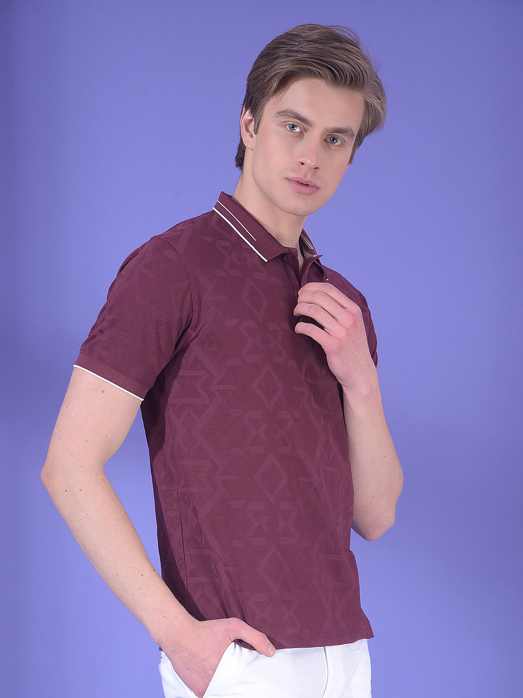 Maroon Jacquard Polo T-Shirt