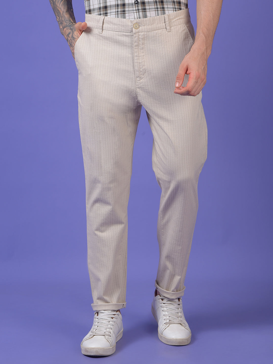 Beige Printed Trousers