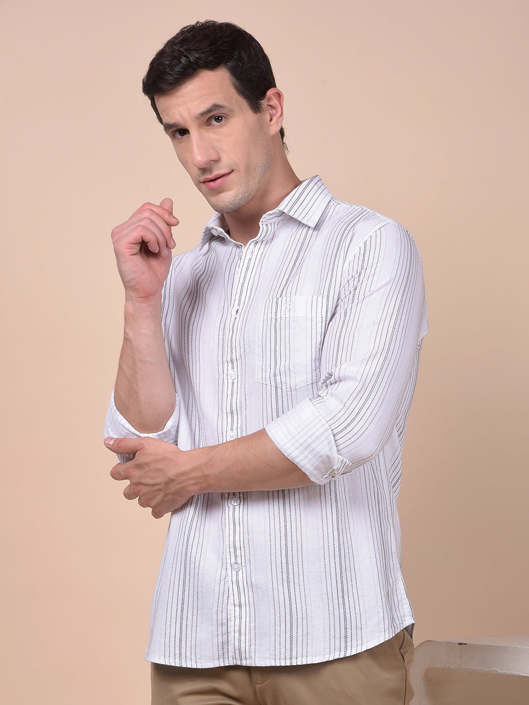 White Vertical Stripes 100% Cotton Shirt
