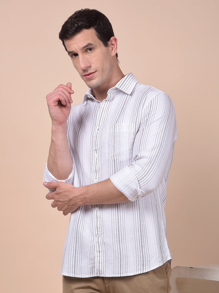 White Vertical Stripes 100% Cotton Shirt