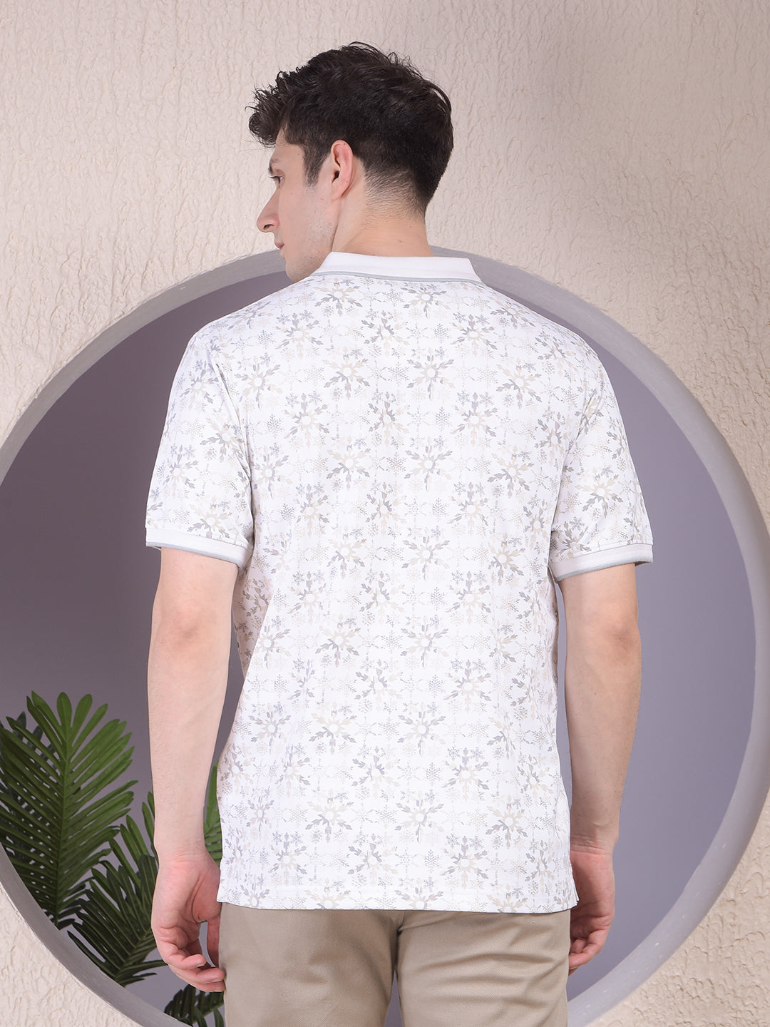 Olive Floral Print Polo-Neck T-Shirt