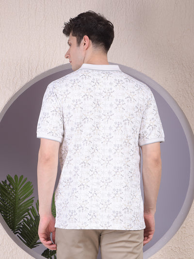 Olive Floral Print Polo-Neck T-Shirt