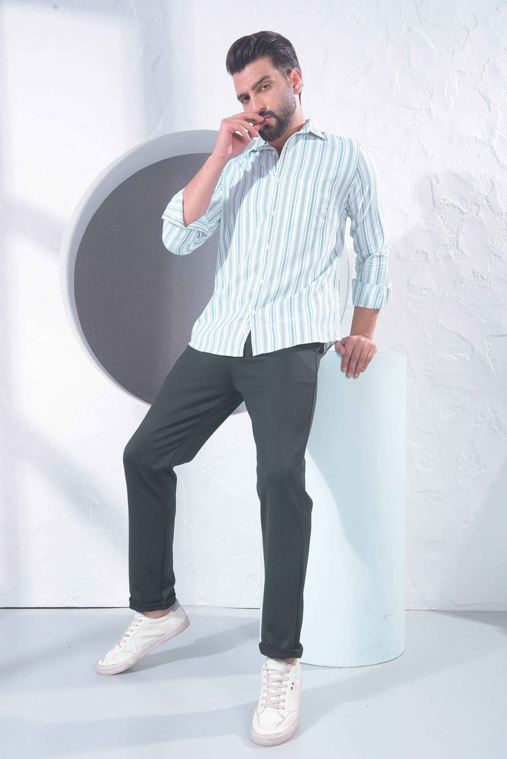 Green Vertical Stripes 100% Cotton Shirt