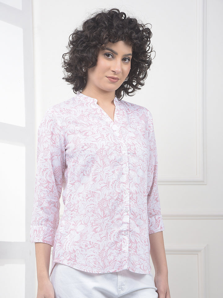 Pink Floral Print Linen Shirt