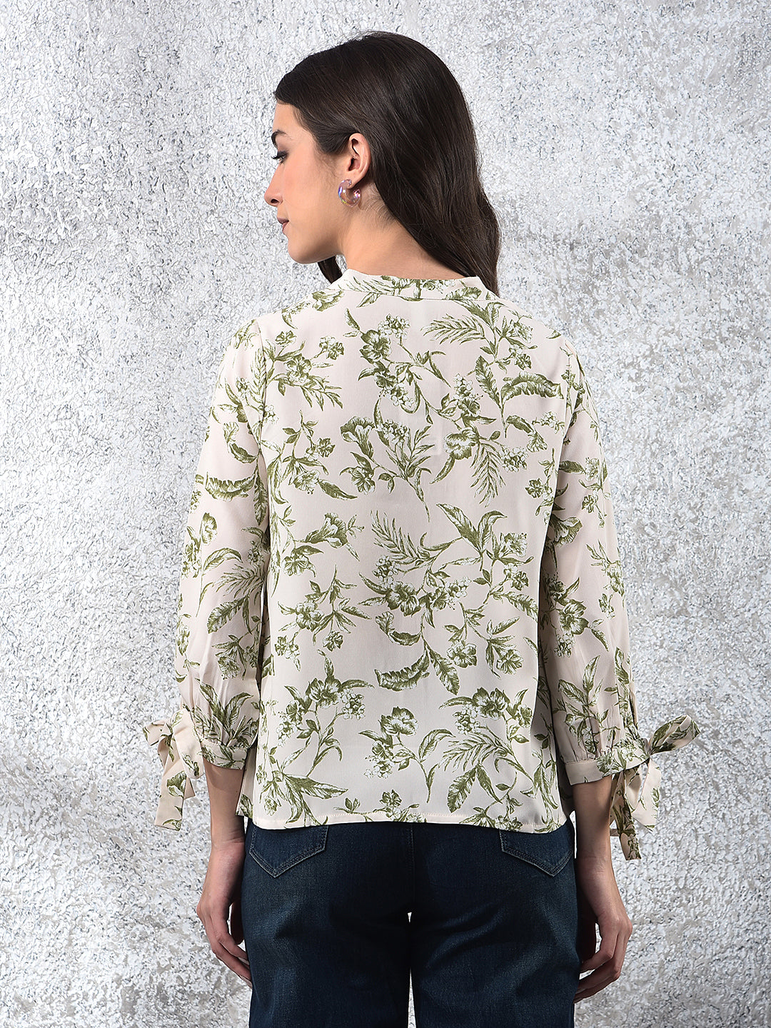 Green Floral Print V-Neck Top