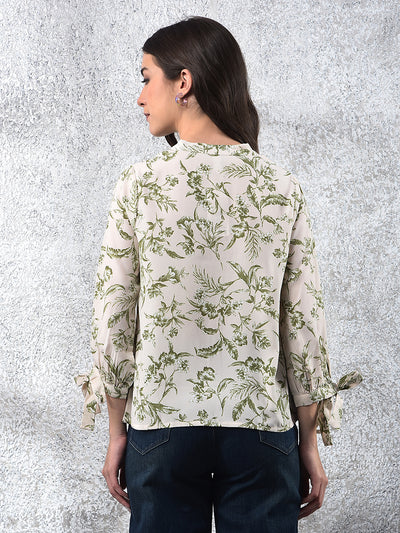 Green Floral Print V-Neck Top