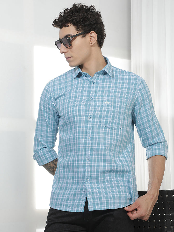 Blue Checked 100% Cotton Shirt