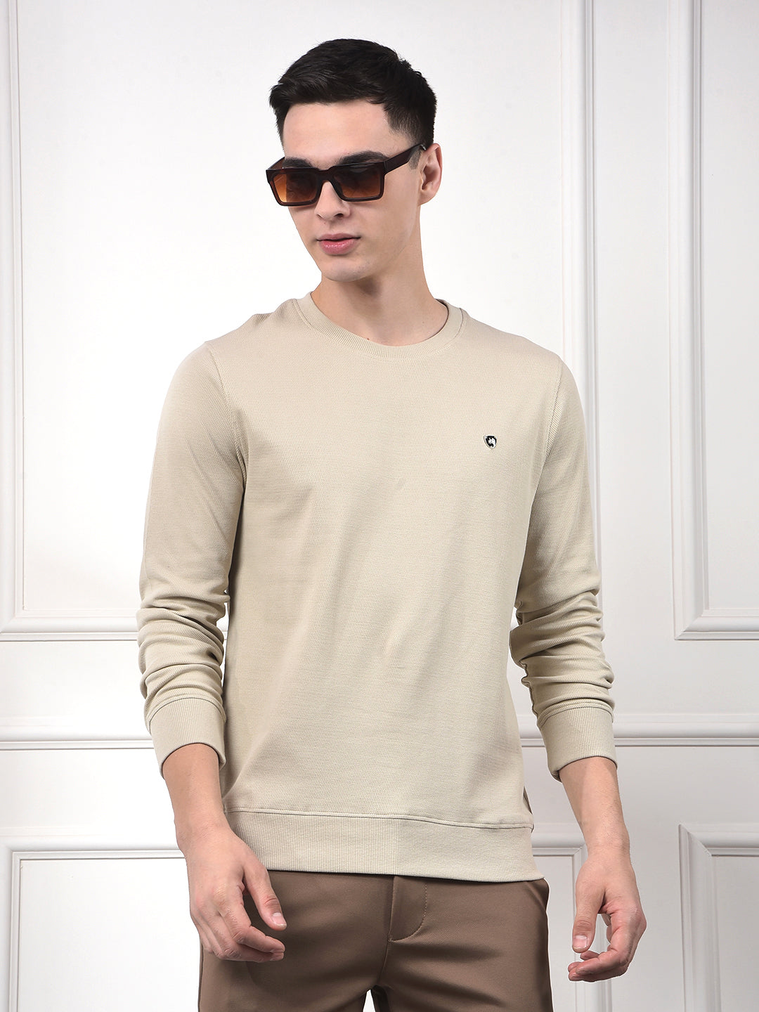 Sleek Beige 100% Cotton Sweatshirt