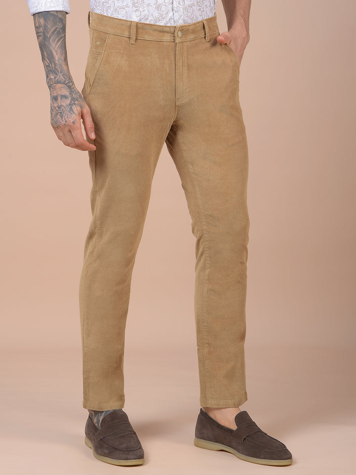 Khaki Printed Corduroy Trousers