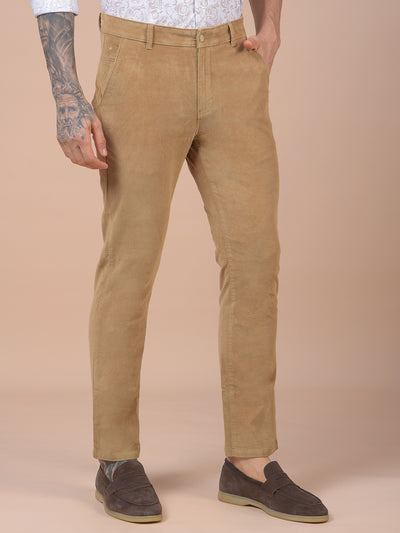 Khaki Printed Corduroy Trousers