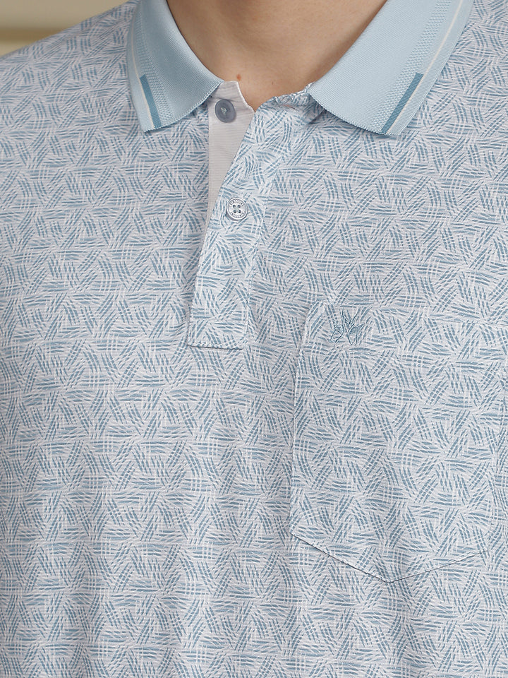 Blue Printed Polo Neck T-Shirt