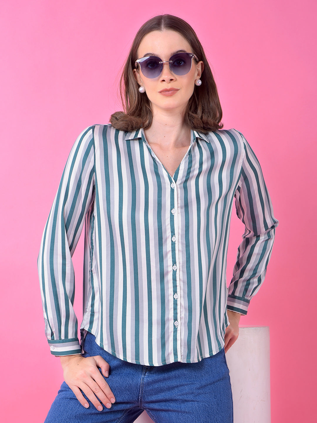 Green Vertical Stripes 100% Modal Shirt