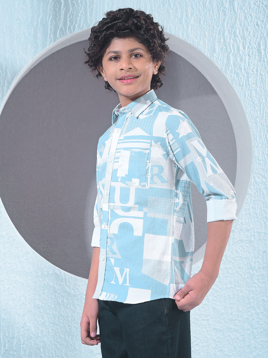Blue Typographic Print Shirt-Boys Shirts-Crimsoune Club