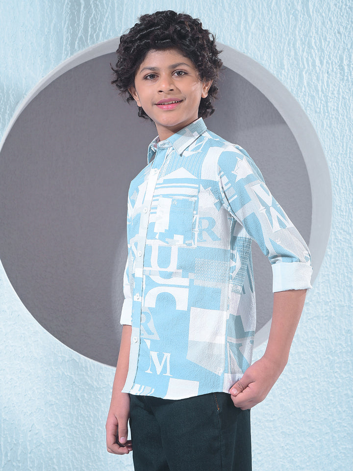 Blue Typographic Print Shirt-Boys Shirts-Crimsoune Club