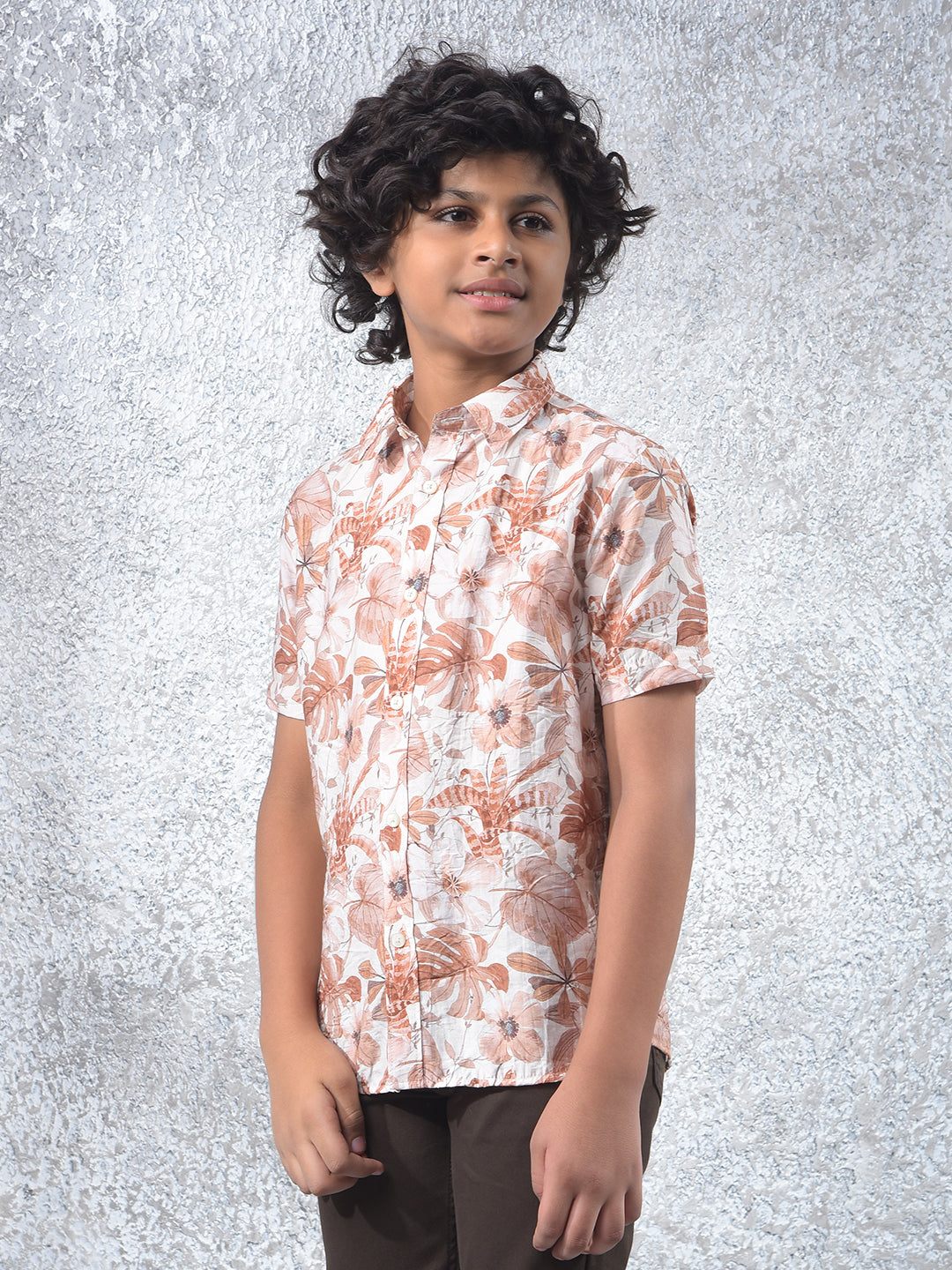 Brown Floral Print Shirt
