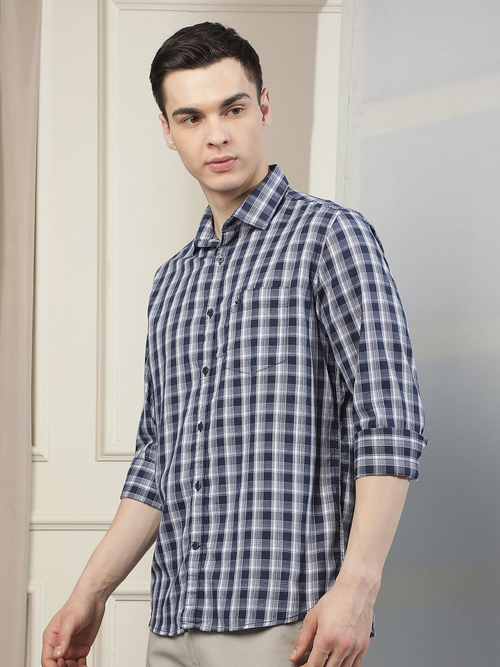 Navy Blue Checked 100% Cotton Shirt