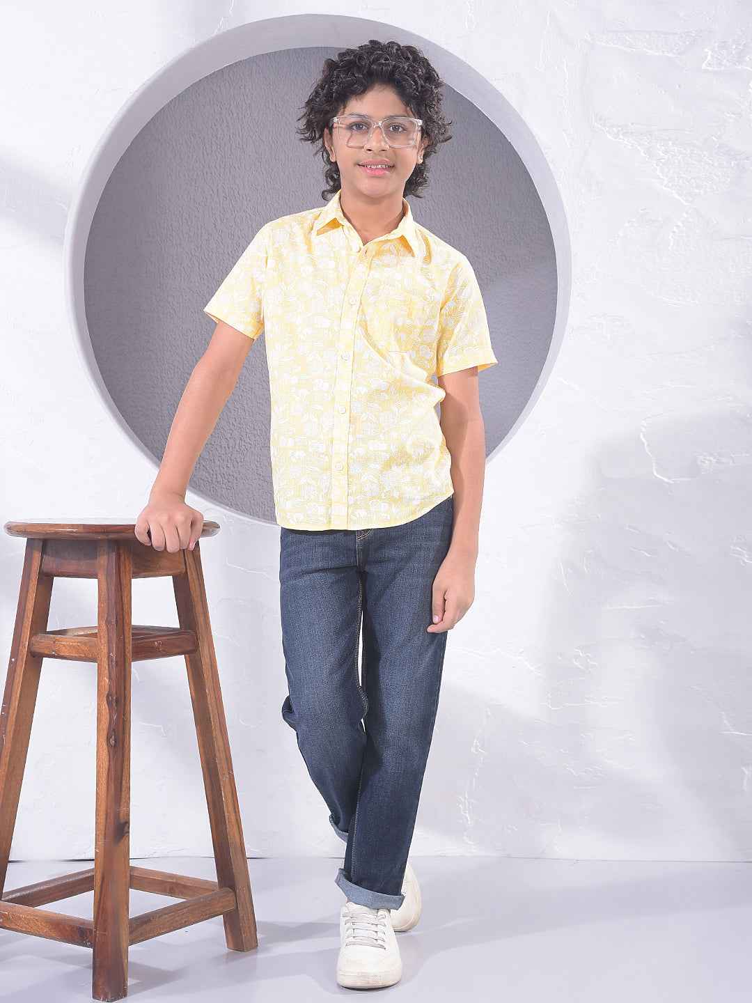 Yellow Floral Print 100% Cotton Shirt