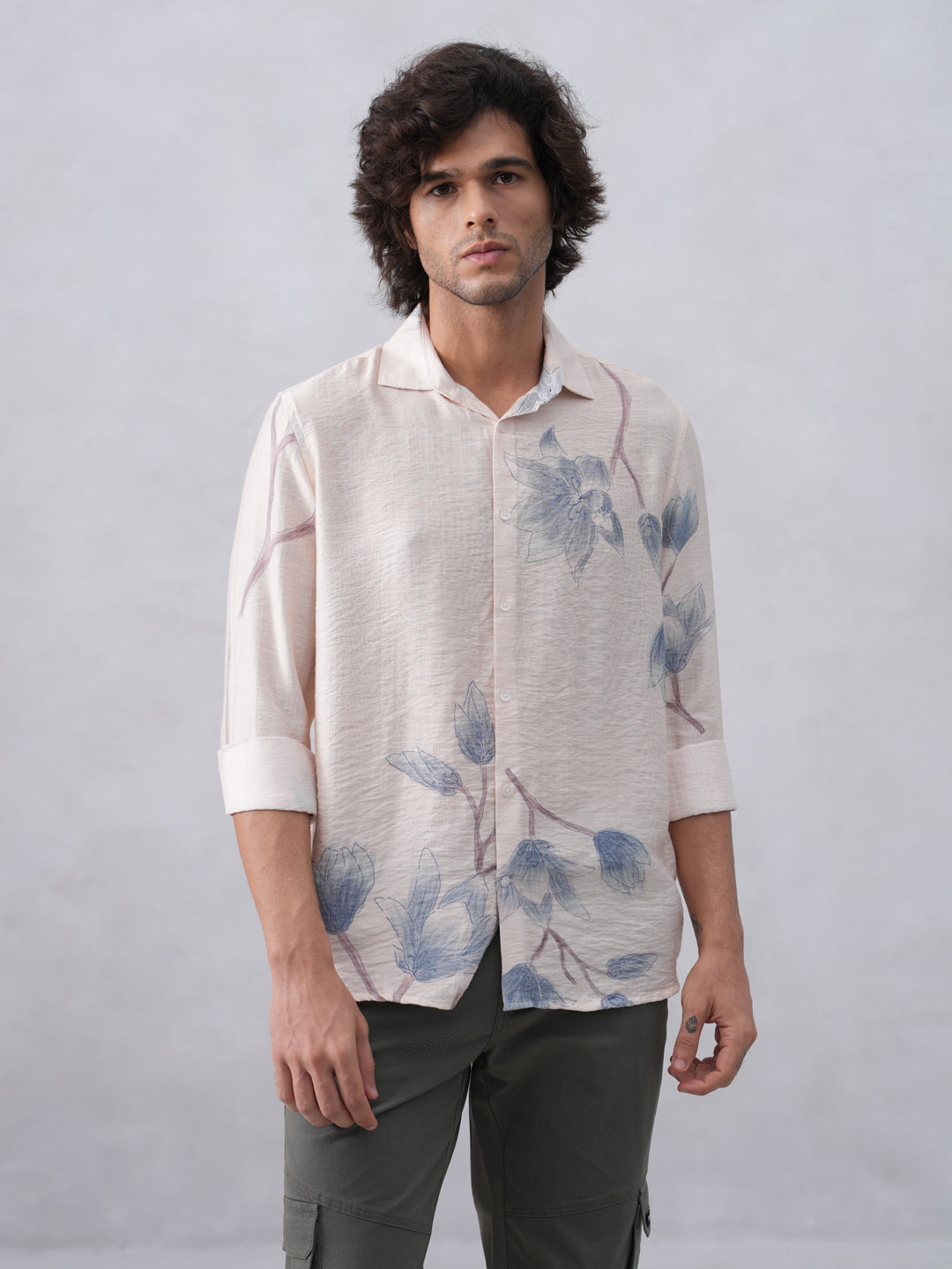 Chic Floral Beige Print Shirt