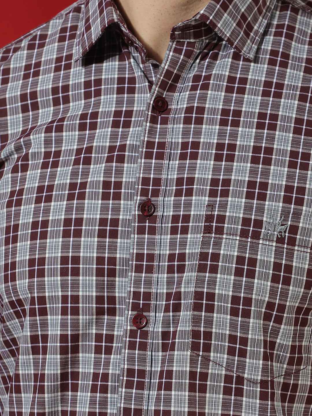 Wine Checked 100% Cotton Shirt
