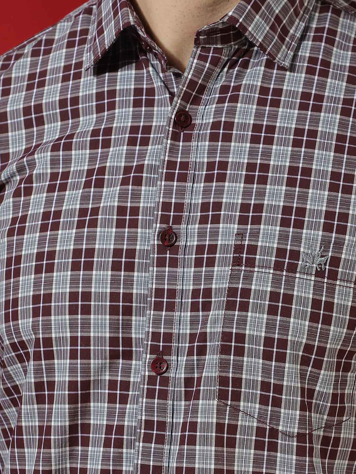 Wine Checked 100% Cotton Shirt