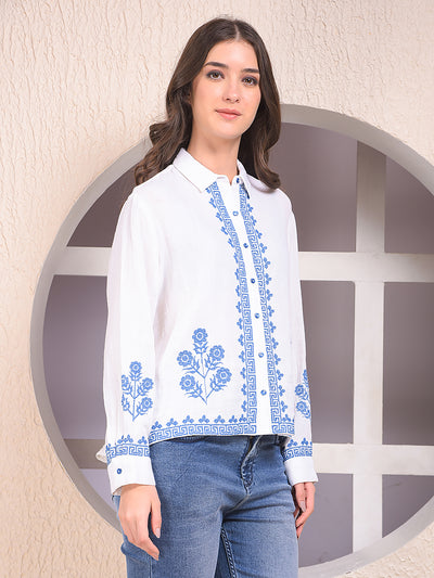 White Embroidered 100% Cotton Shirt
