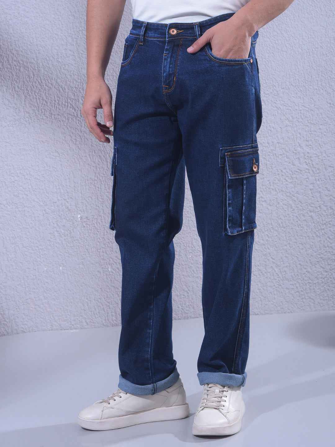 Blue Regular Cargo Jeans