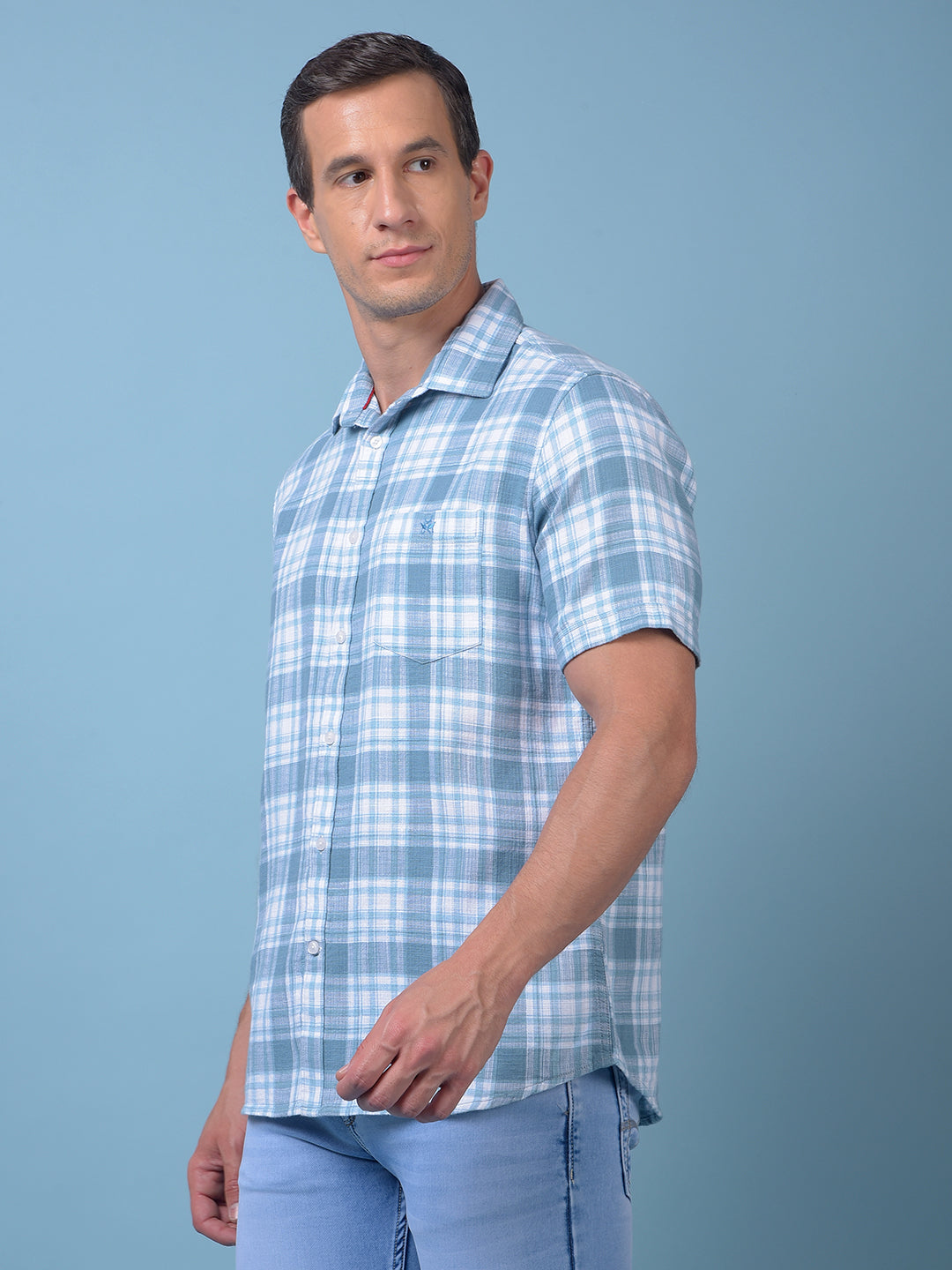 Blue Checked 100% Cotton Shirt
