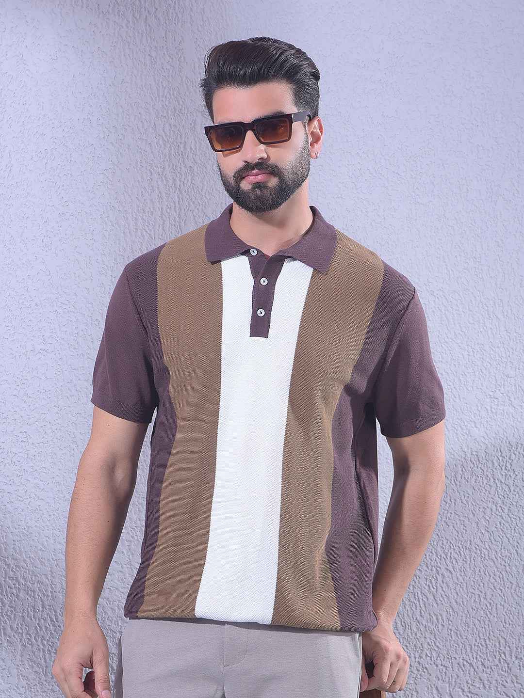 Brown Colorblocked 100% Cotton T-Shirt