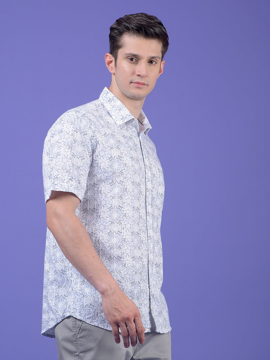 Grey Floral Print Shirt
