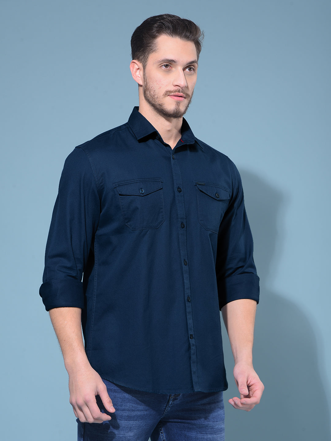 Blue 100% Cotton Shirt-Men Shirts-Crimsoune Club