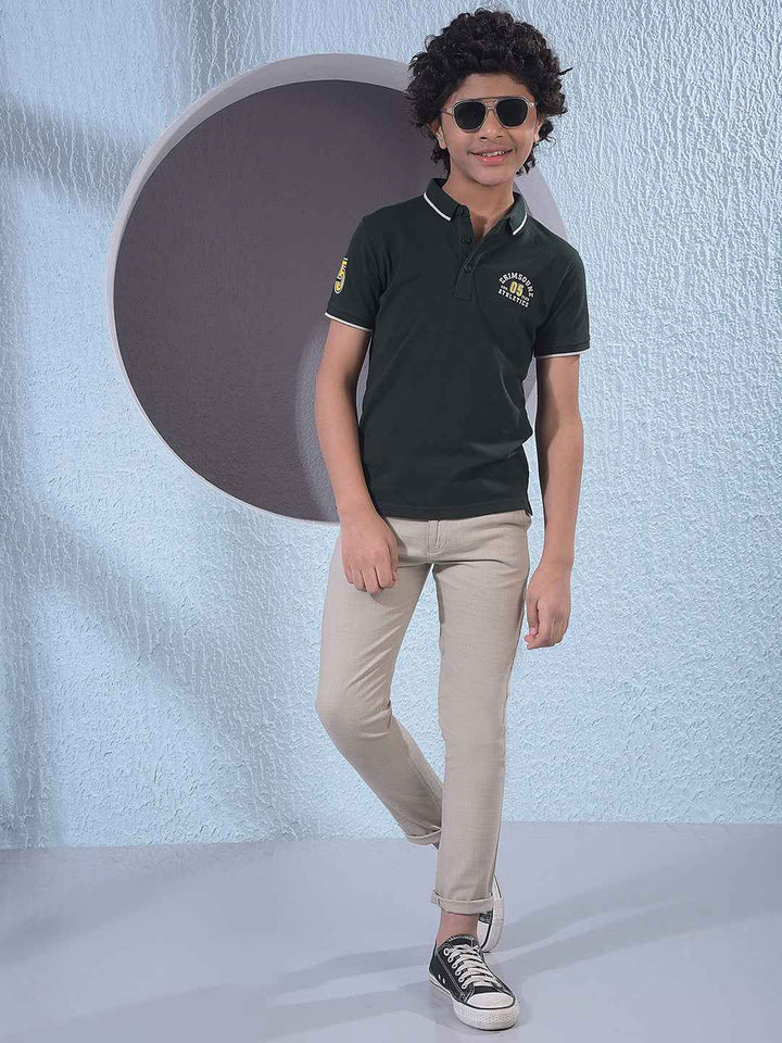 Olive Typographic Print Polo Neck T-Shirt