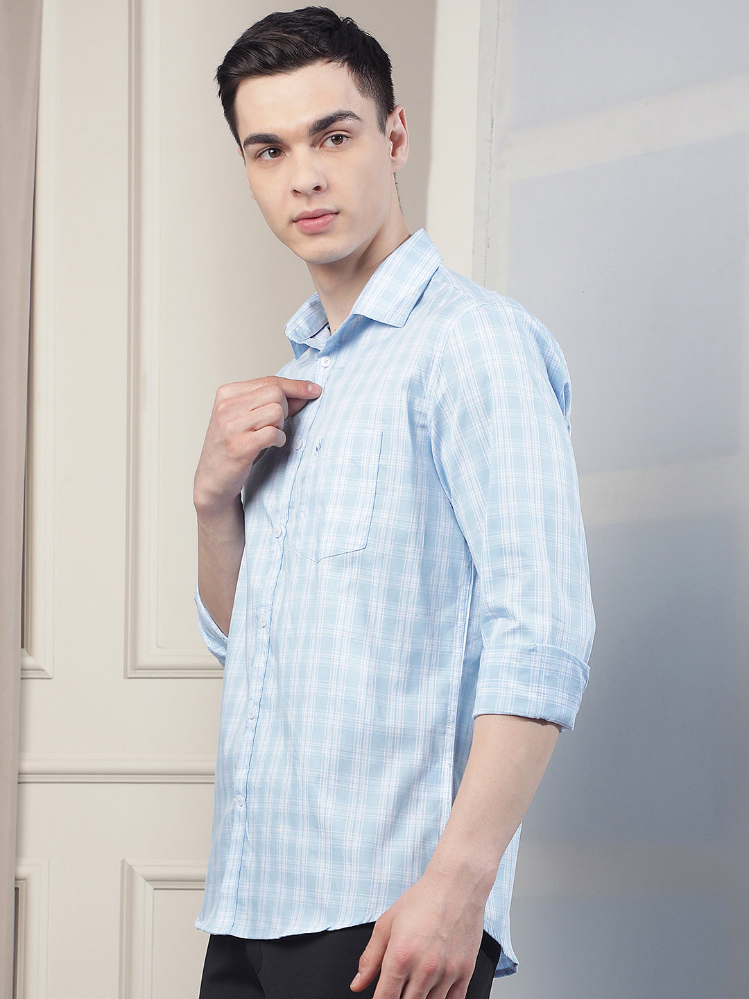 Blue Checked 100% Cotton Shirt