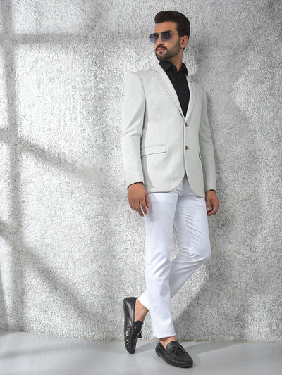 Off White Notched Lapel Single-Breasted Blazer