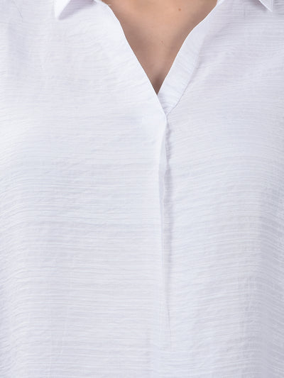 Ivory White Crinkled Textured Relaxed Fit Top