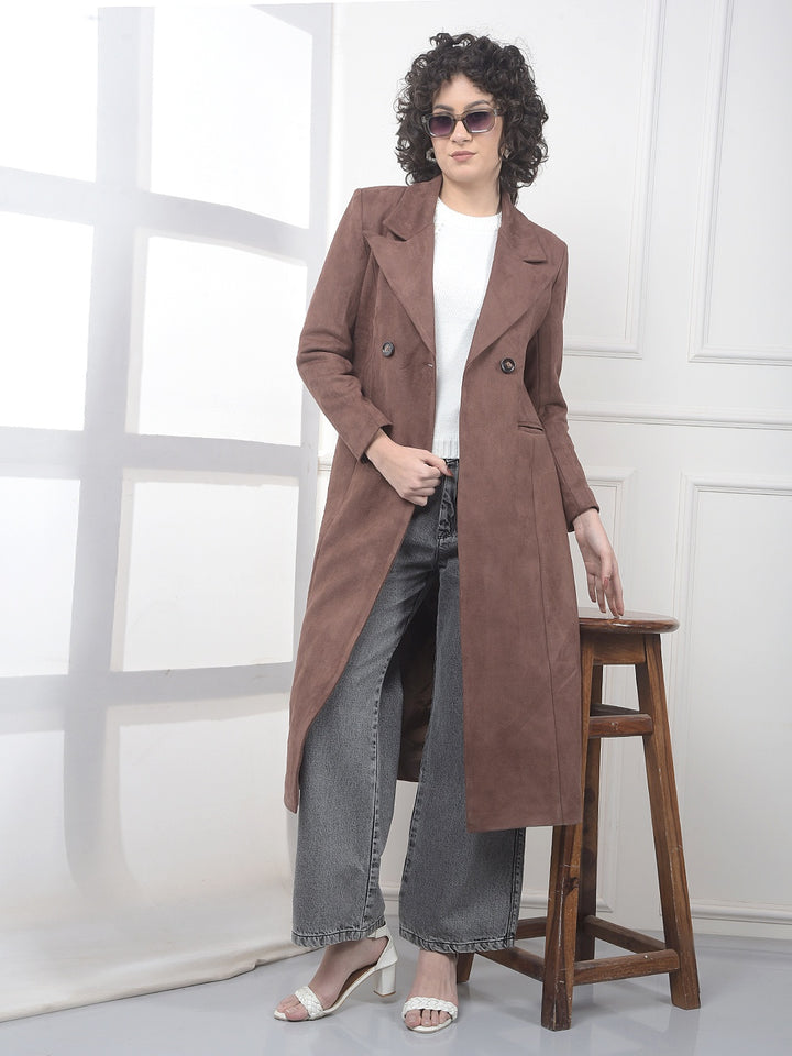 Brown Notched Lapel Double-Breasted Overcoat