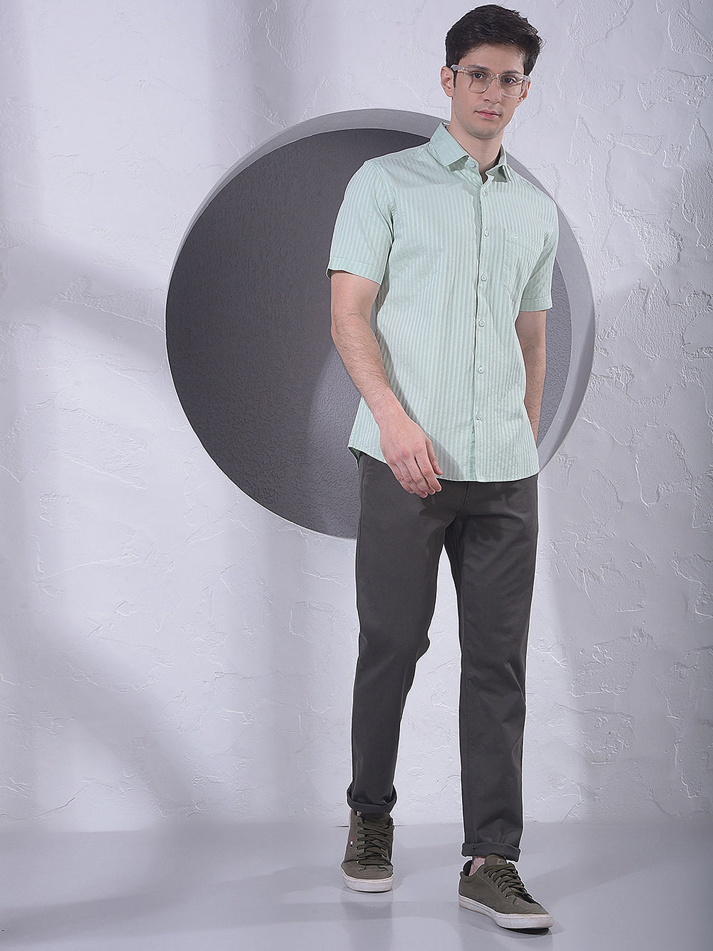 Green Vertical Stripes 100% Cotton Shirt