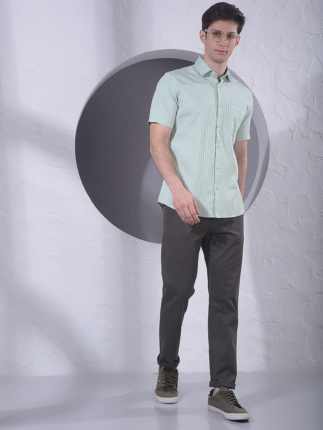 Green Vertical Stripes 100% Cotton Shirt