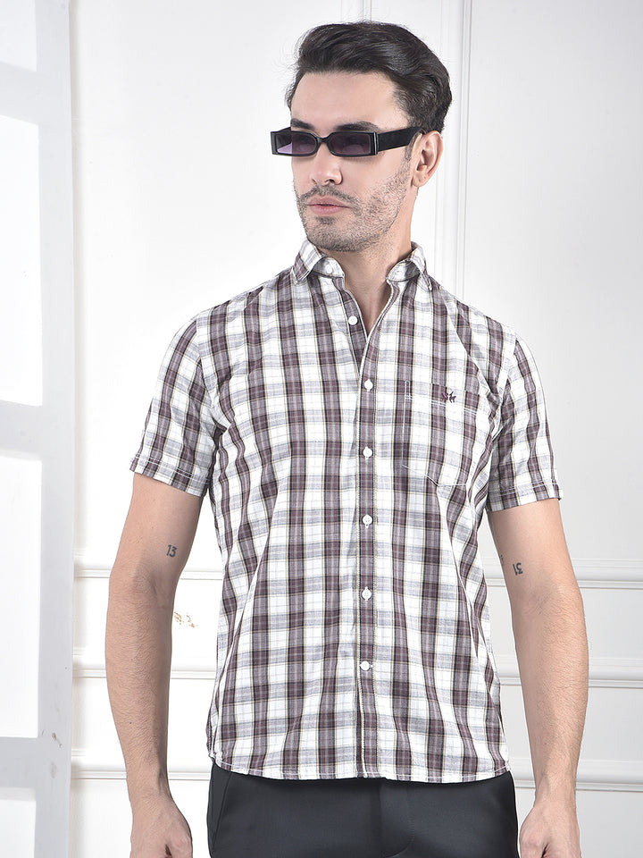 Brown Checked 100% Cotton Shirt