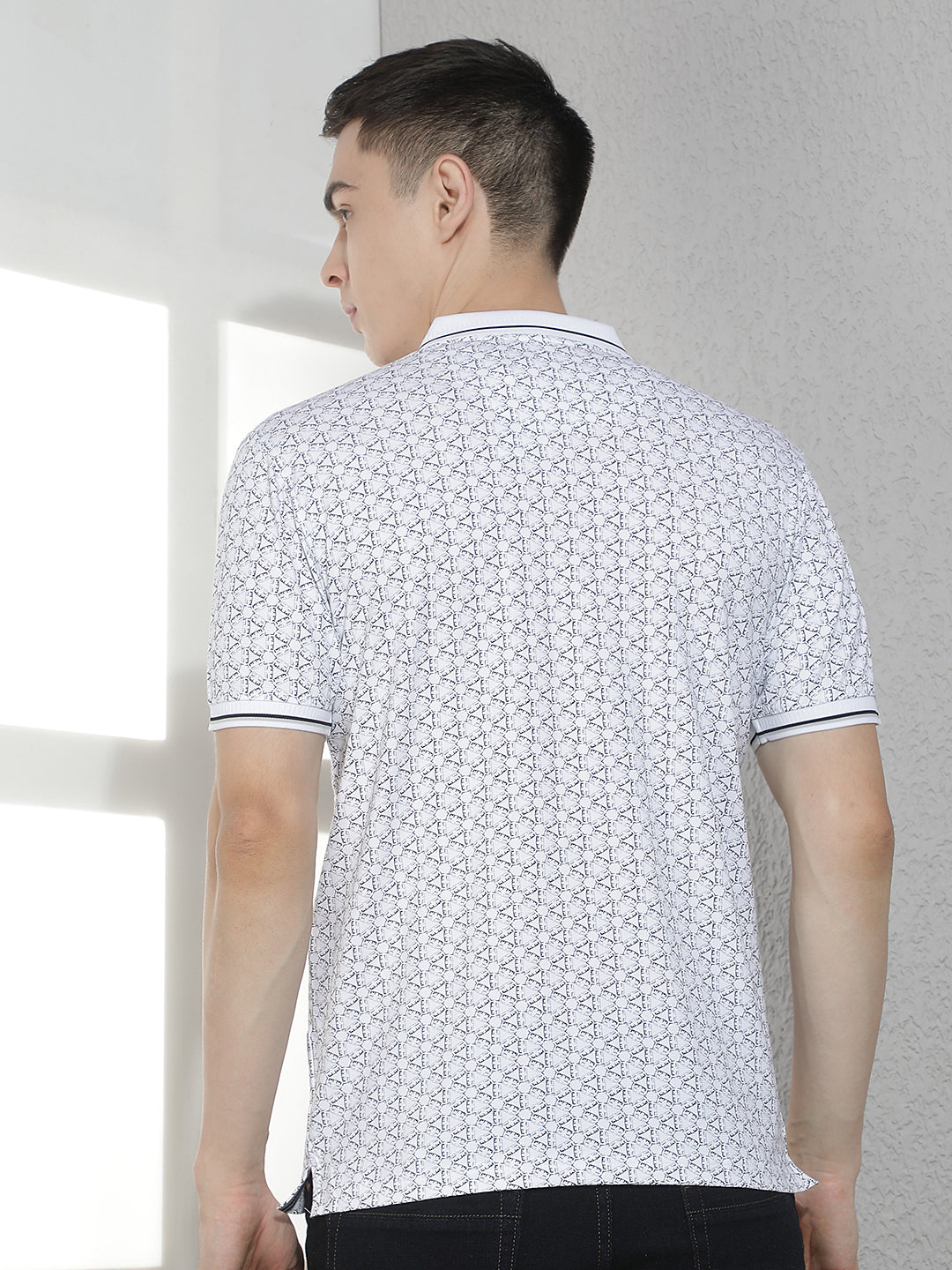 White Printed Polo Neck T-Shirt