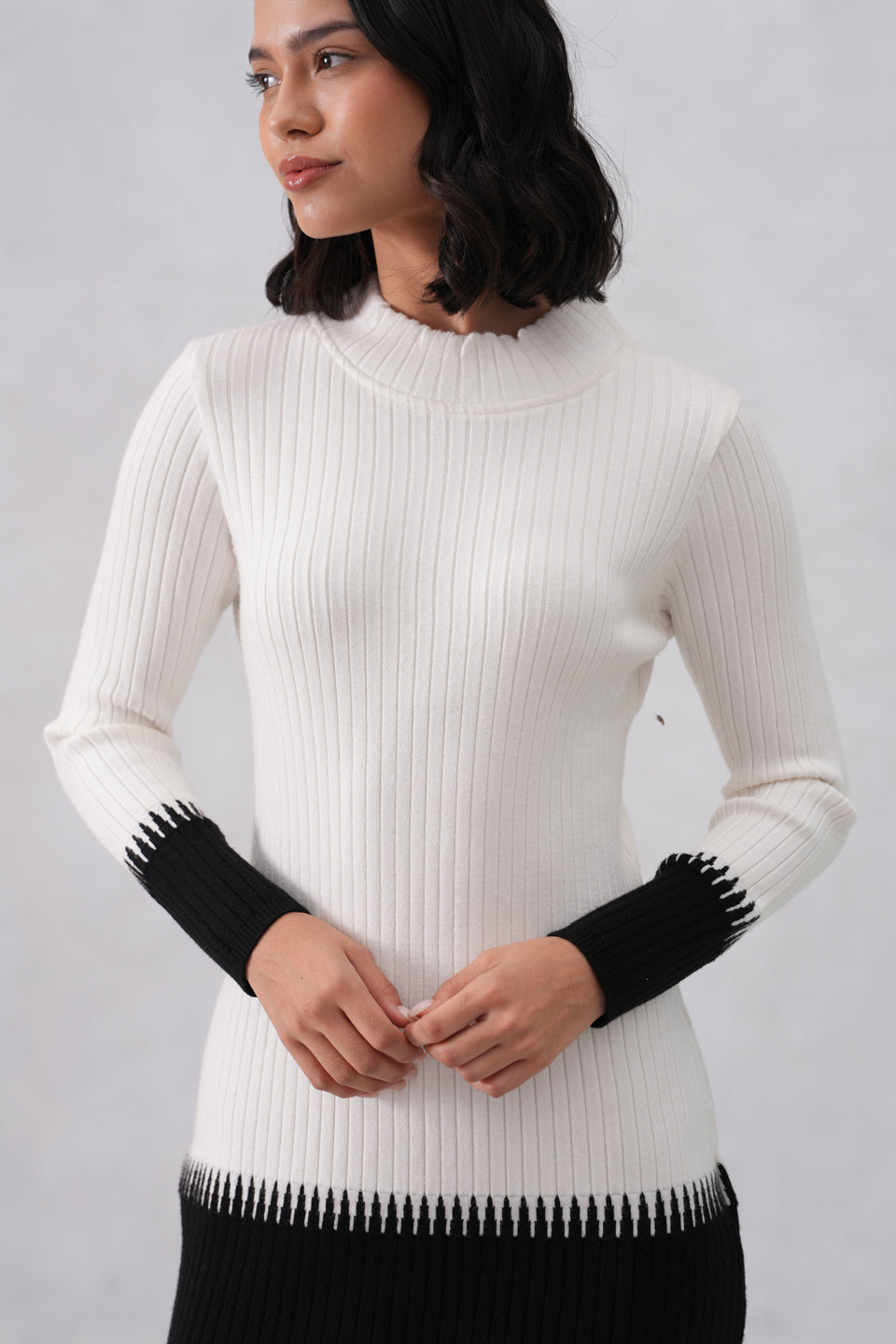 White Color-Block Winter Mini Dress