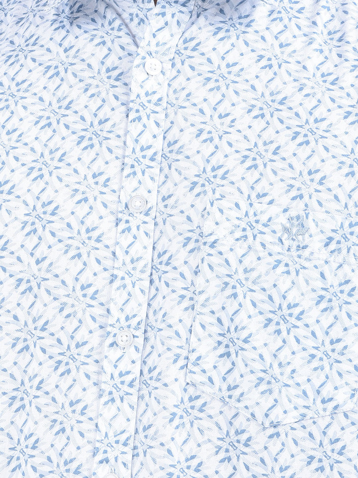 Blue Floral Print 100% Cotton Shirt
