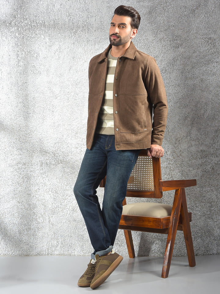 Stretch Fabric Brown Shacket