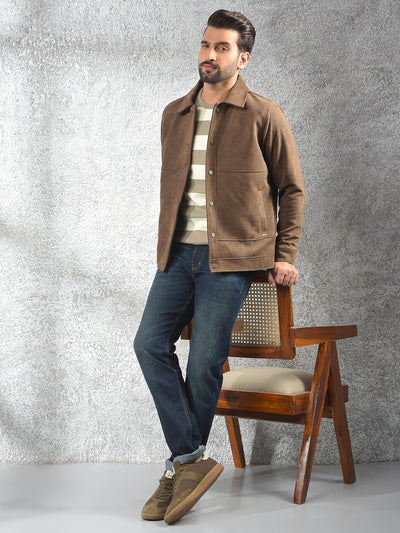 Stretch Fabric Brown Shacket