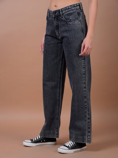 Grey Wide Leg 100% Cotton Jeans