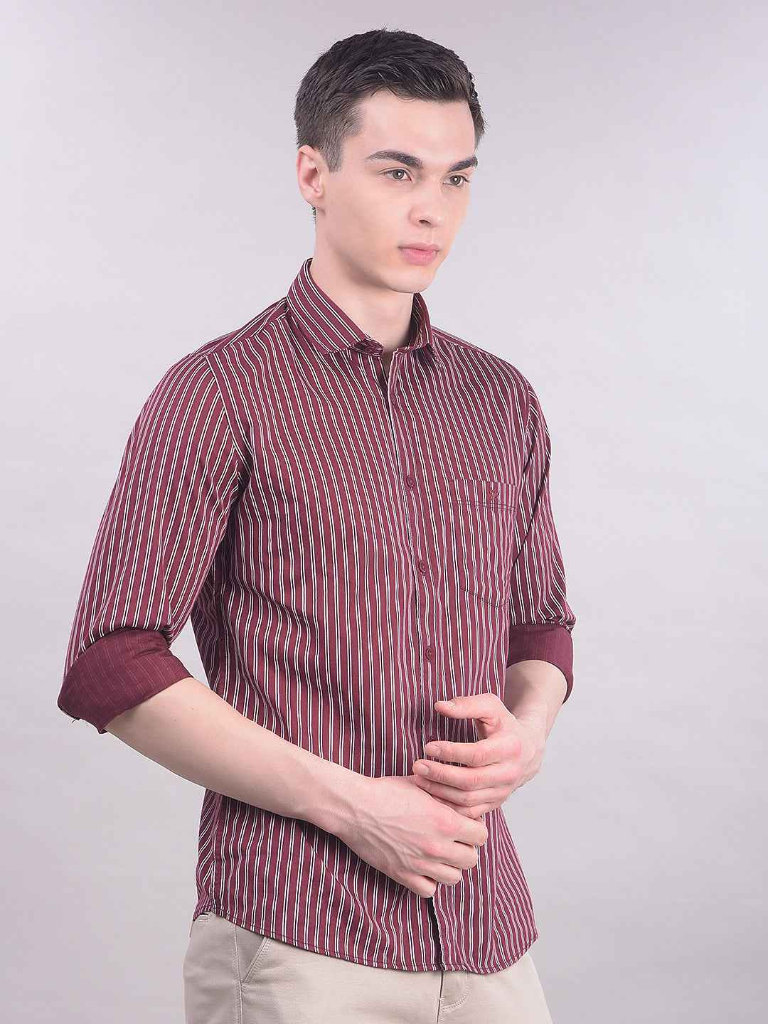 Maroon Vertical Stripes Shirt